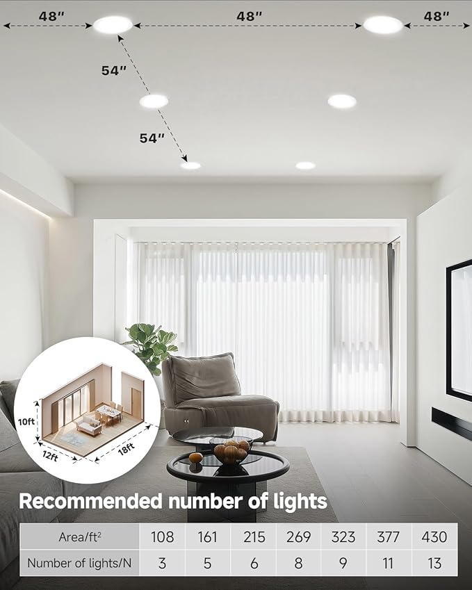 Ensenior 4 Pack 6 inch LED Eyeball Recessed Lighting, 360°+90° Rotatable and 2700K-5000K Selectable, Dimmable Gimbal Recessed Lights, Canless Angled Adjustable Ceiling Downlight, 1300LM, 13W=115W-FCC