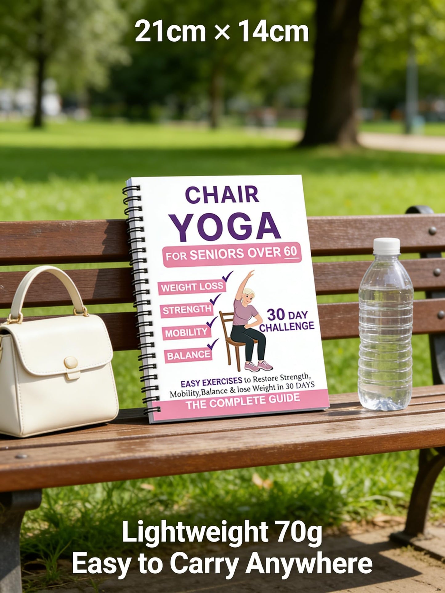 Chair Yoga Book for Seniors, Pink and White Cover Exercise Chart with Gentle Poses, Chair Workouts for Weight Loss and Balance for Elderly Beginners