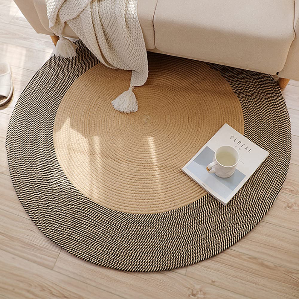 Poowe Hand Woven Round Area Rugs Living Room Bedroom Study Computer Chair Cushion Base Mat Round Carpet Lifts Basket Swivel Chair Pad Coffee Table Rug(3.3' Round)