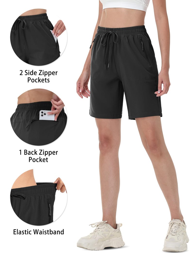 TACVASEN Hiking Shorts for Women Quick Dry Lightweight Golf Athletic Shorts with Pockets Water Resistant Summer UPF 50+ Black XL