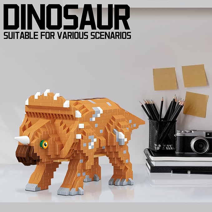 Dinosaur Triceratops Building Blocks Model Decor Micro Mini Blocks Toy Birthday for Age 6+ Children Adults Teens 1145 Pieces