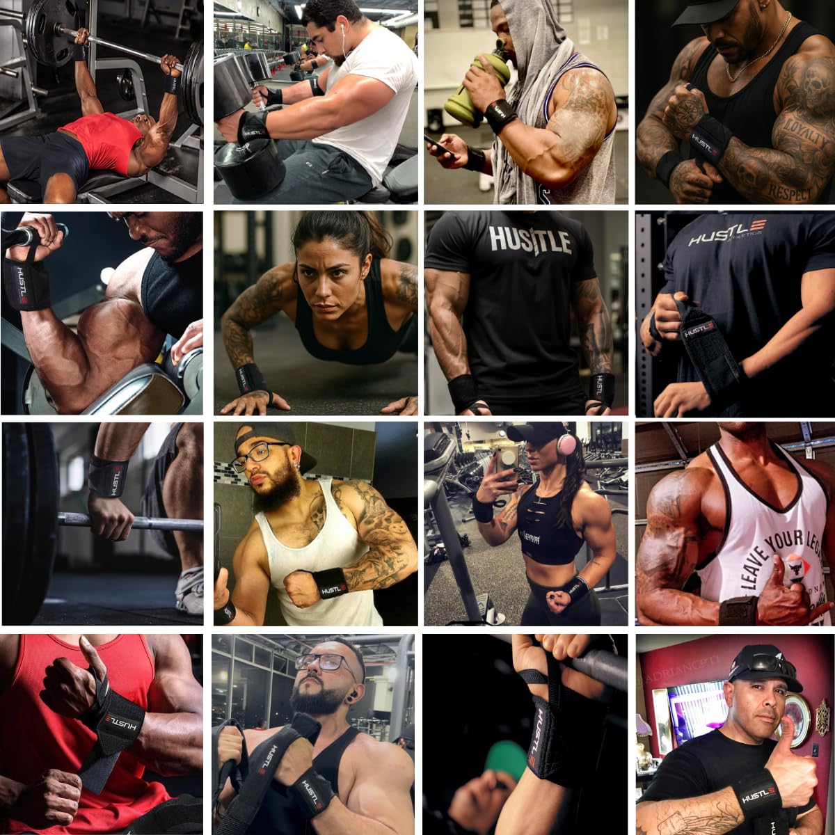 Hustle Athletics Wrist Wraps for Weightlifting, USPA-Approved 12" Wrist Support Straps for Bench Press, Squats & Overhead Press, Heavy-Duty Gym Wraps for Men and Women