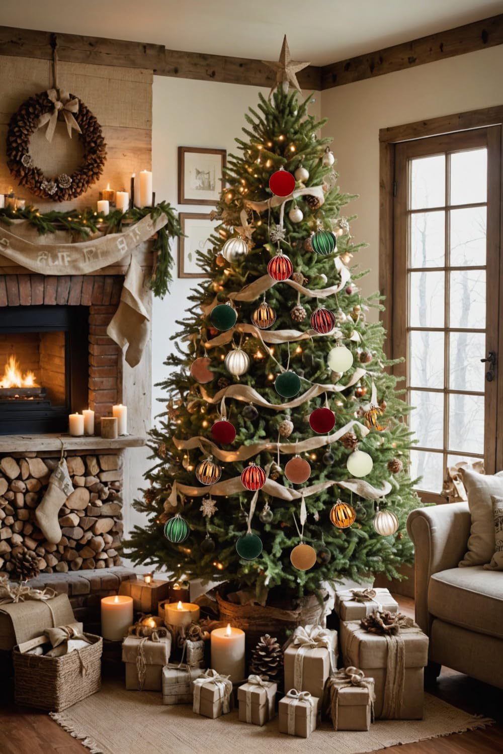 Hollyone Christmas Ornaments Set Velvet and Plastic for Christmas Tree 3.2inch Large Xmas Ball Ornaments 12Pcs Flocked Balls Xmas Hanging Ornament Shatterproof Ball Set with 2 Styles Home Decor