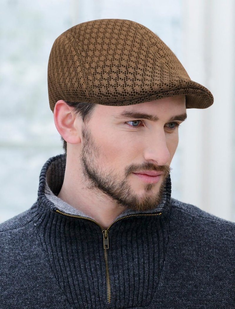 Xinveen 2 Pack Men's Mesh Cap Breathable Summer Newsboy Hat Beret Ivy Cap Irish Hiking Fisherman Hats