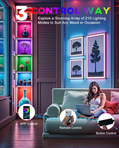 Keiurot 4 Pre-Cut RGB LED Strip Lights with App Remote Control, 5V USB