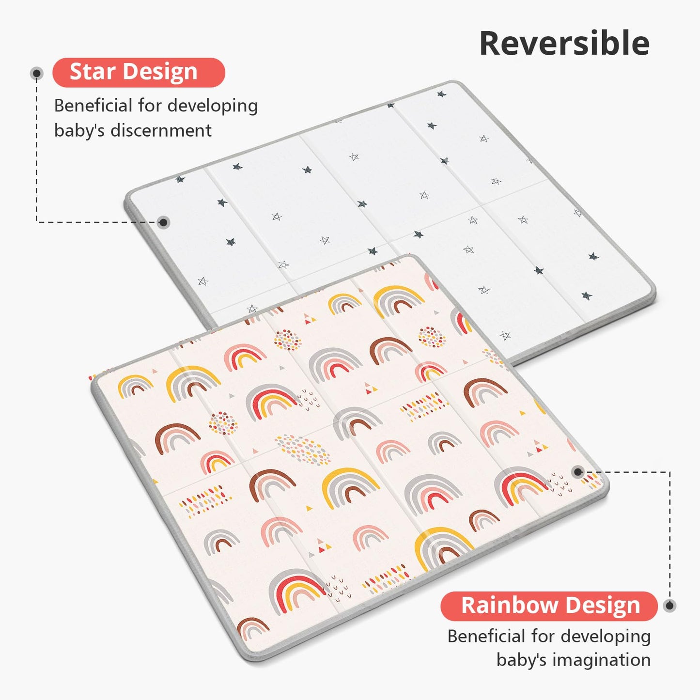 Foldable Baby Play Mat, PIGLOG Waterproof Playmats for Babies and Toddlers Kids, Safe Foam Playmat for Tummy Time, 50x50 Playpen Mat, Reversible Portable Baby Floor Mat for Infant, Toddler(Rainbow)