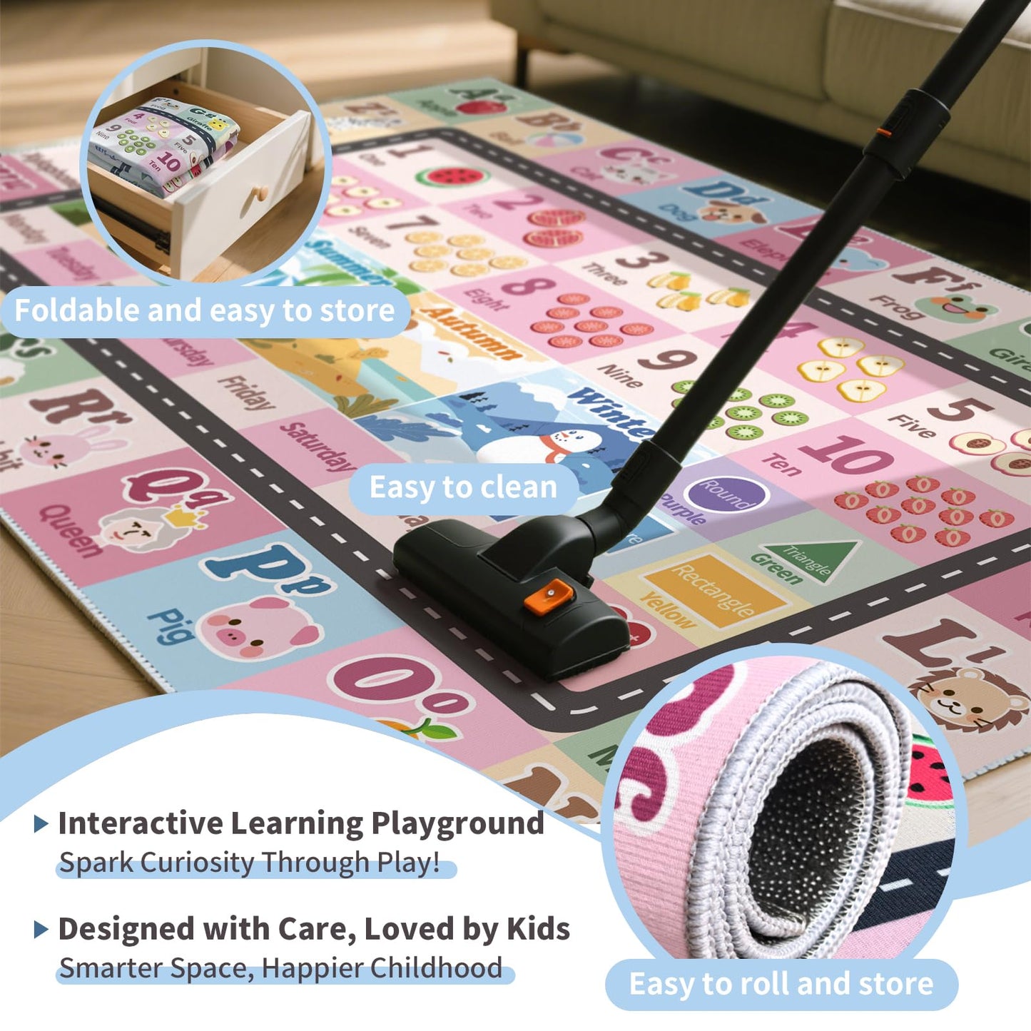 Kids ABC Rug for Playroom, Classroom Alphabet Area Carpet Playmat,Washable Toddler Mat for Baby Room,Play Room,Bedroom,Floor,Nursery (Pink,3'x5')