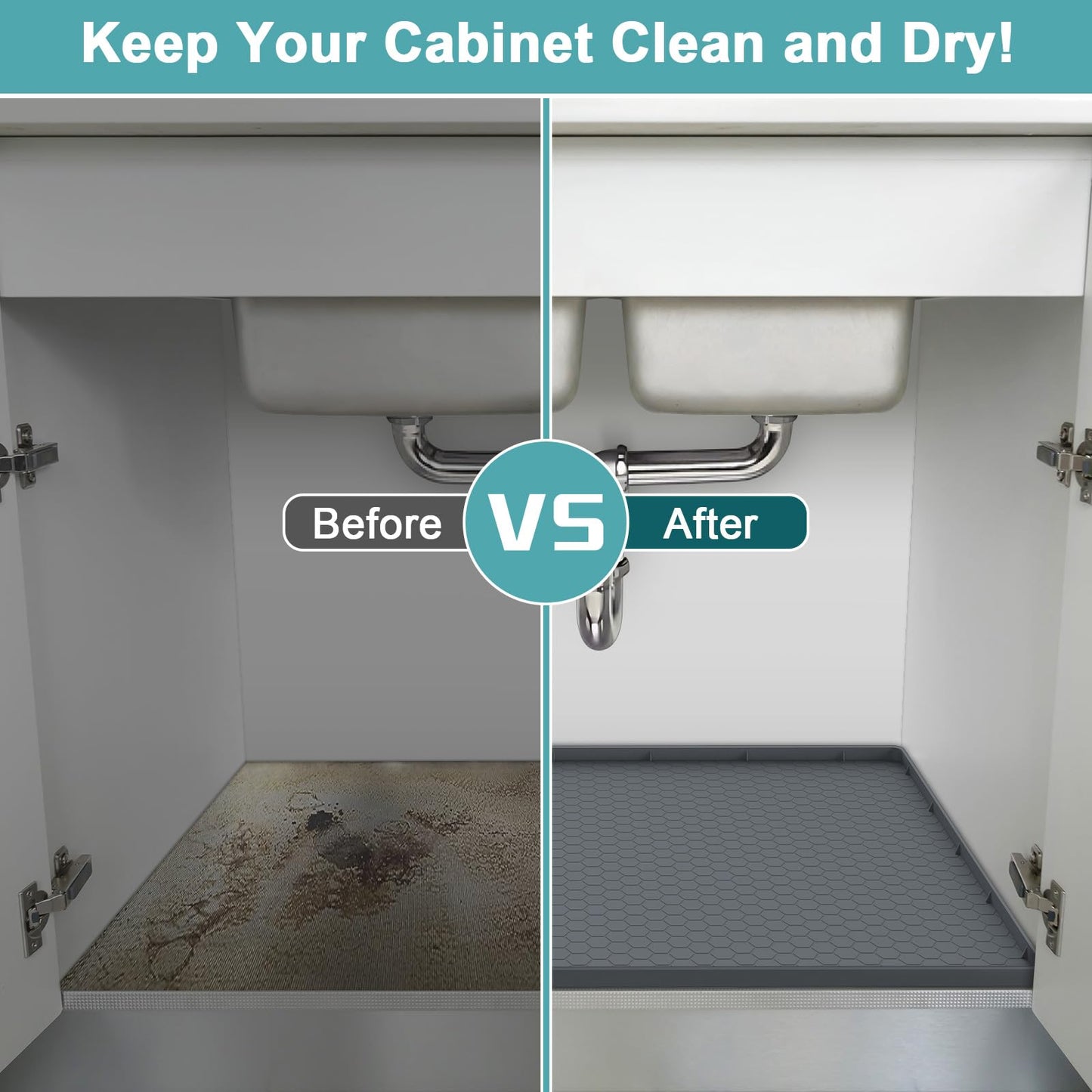 Under Sink Mat 28" x 22", Silicone Under Kitchen Sink Mat, Waterproof Under Sink Protector Mat, Shelf Liners Cabinet Liner for Kitchen and Bathroom, Gray