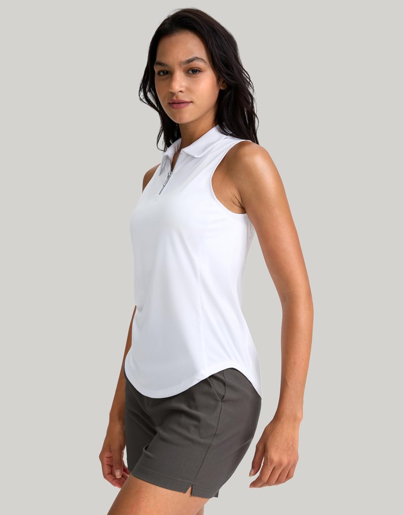 G Gradual Womens Golf Shirt Sleeveless Zip Up Polo Shirts for Women Collared Lightweight Tennis Athletic Tank Top, White, Medium