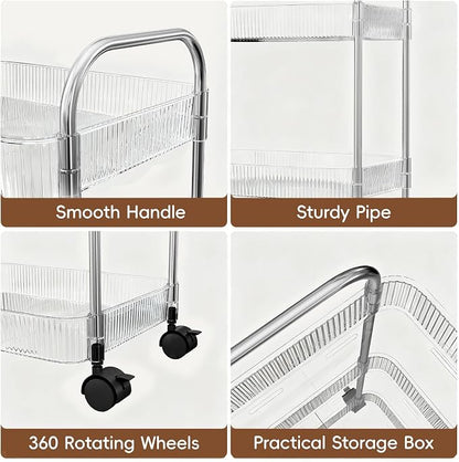 STARLATTA 3 Tier Rolling Cart with Lockable Wheels, Clear Acrylic Utility Trolley with Handle, Heavy-Duty Storage Organizer for Kitchen Bathroom Nursery Laundry - Snack Book Craft Organizer (Clear)