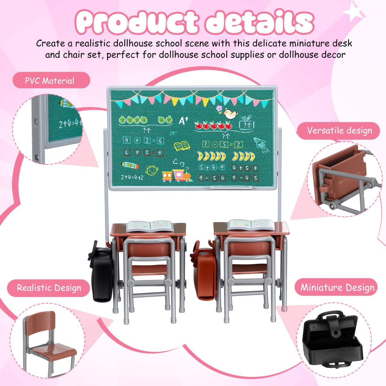 TOYANDONA 13pcs Miniature School Supplies - Doll School Supplies Mini Dollhouse Accessories Include Desk Chair Set Doll Schoolbag Blackboard Book for Miniature Classroom Furniture