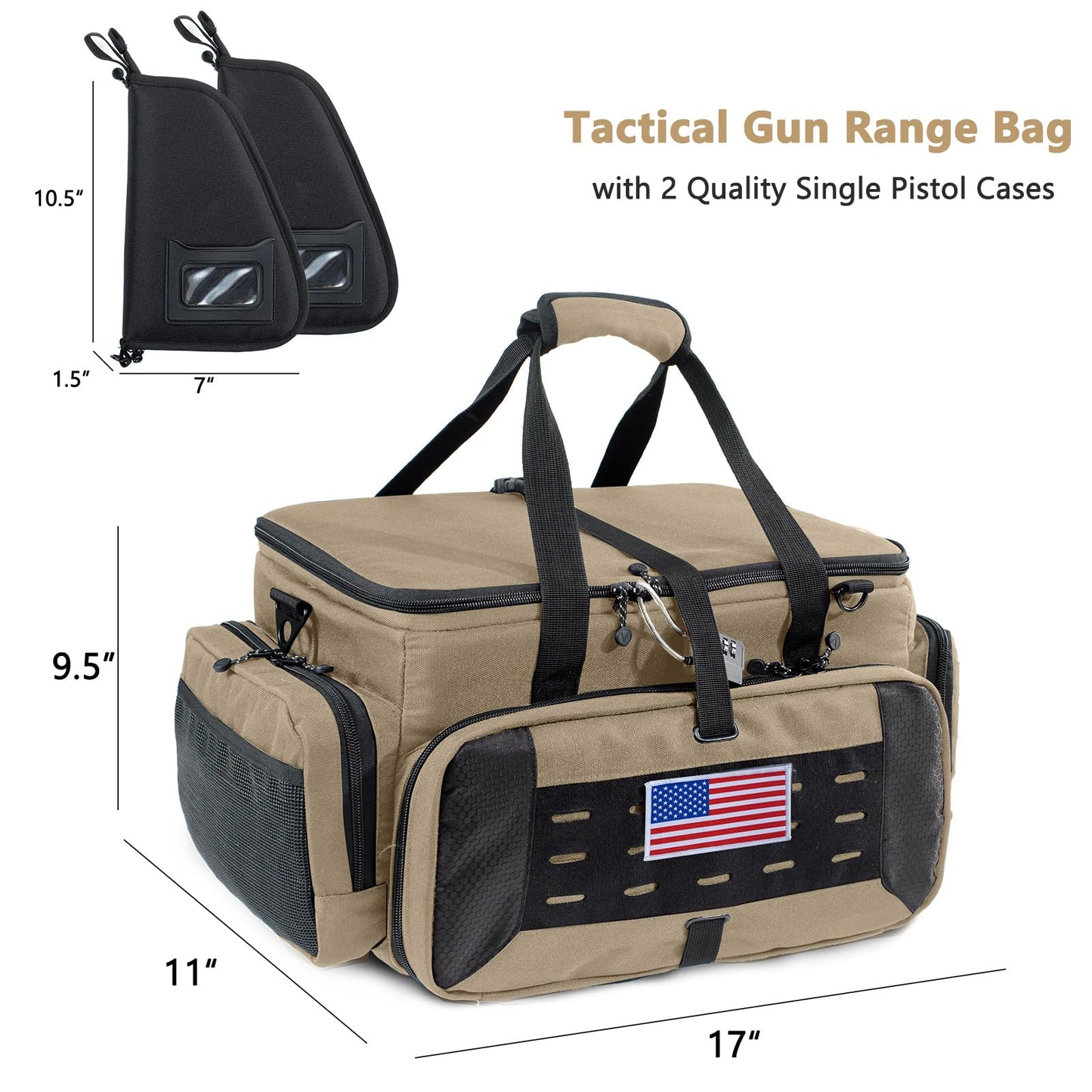 VIGEGARI Large Pistol Range Bag Shooting - Tactical Gun Range Bag with 2 Pistol Cases, Gun Bags for Handguns, Womens Gun Bag for Men, Gun Carrying Duffle Bag for Gun Accessories