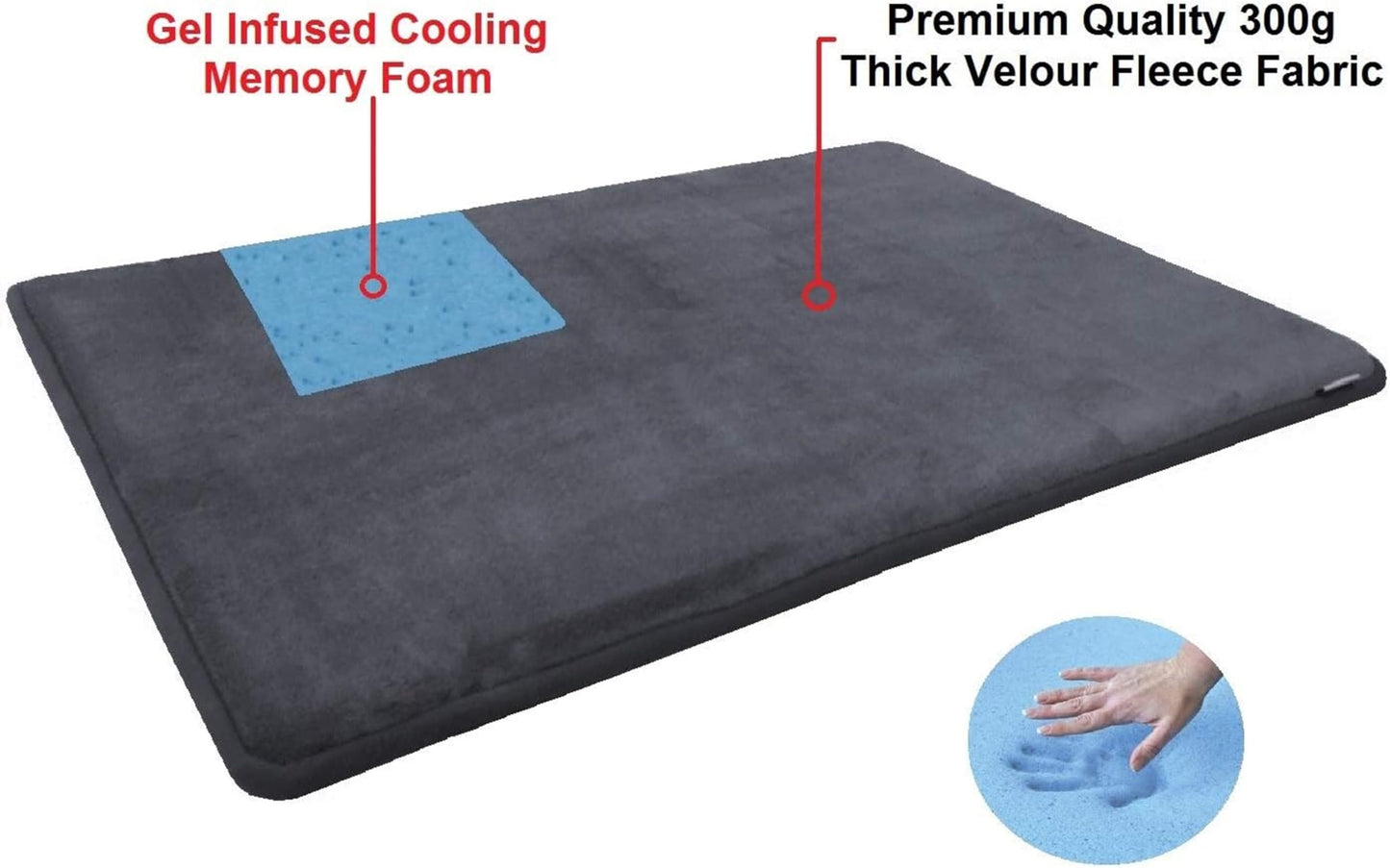 Dogbed4less Luxury Extra Large Gel-Infused Memory Foam Dog Bed Mat Pillow Topper, Fit XL 48"X30" Crate, Waterproof Non Slip Bottom, Grey