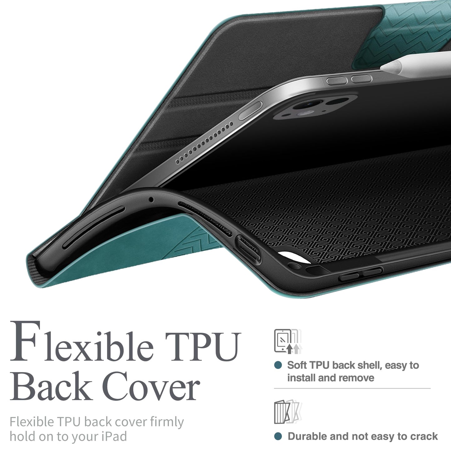 auaua Case for iPad Pro 11 Inch (M5/M4) 2025/2024, PU Leather Case with Pencil Holder, Supports Pencil Pro and Pencil(USB-C), Adjustable Angles, Auto Sleep/Wake (Green)