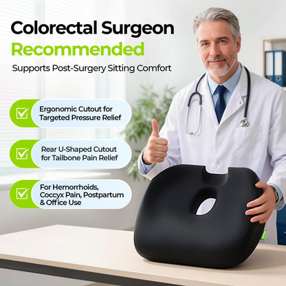 AUVON Innovative Donut Pillow Hemorrhoids Scientific Center Hole and Tailbone Cutout, Orthopedic Pain Relief Donut Seat Cushion for Coccyx, Sciatica, Postpartum Pregnancy, After Surgery Sitting Relief