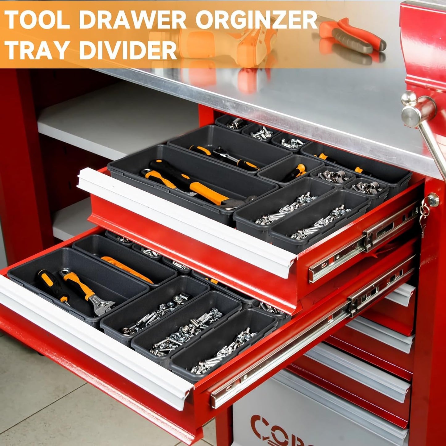 FLYVOLE Tool Box Organizer Tray, Toolbox Desk Drawer Organizer, Tool Box Tray, Toolbox Organization Storage for Rolling Tool Chest (24 PCS)