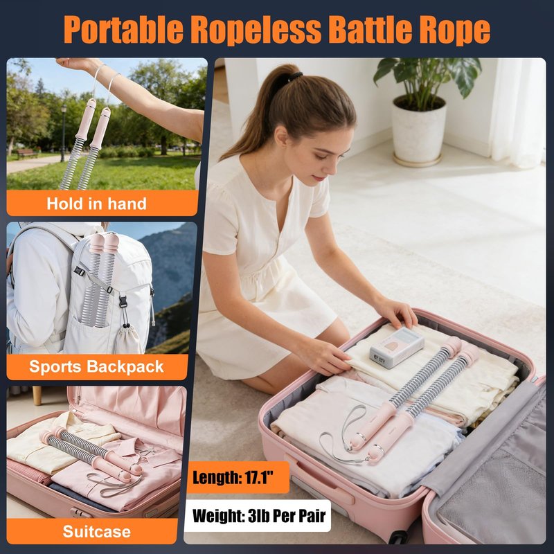 Cordless Battle Ropes with Adjustable Weighted Ropeless Battle Rope for Home Gym Exercise, Portable Workout Equipment for Strength Training & Cardio Fitness for Women & Men