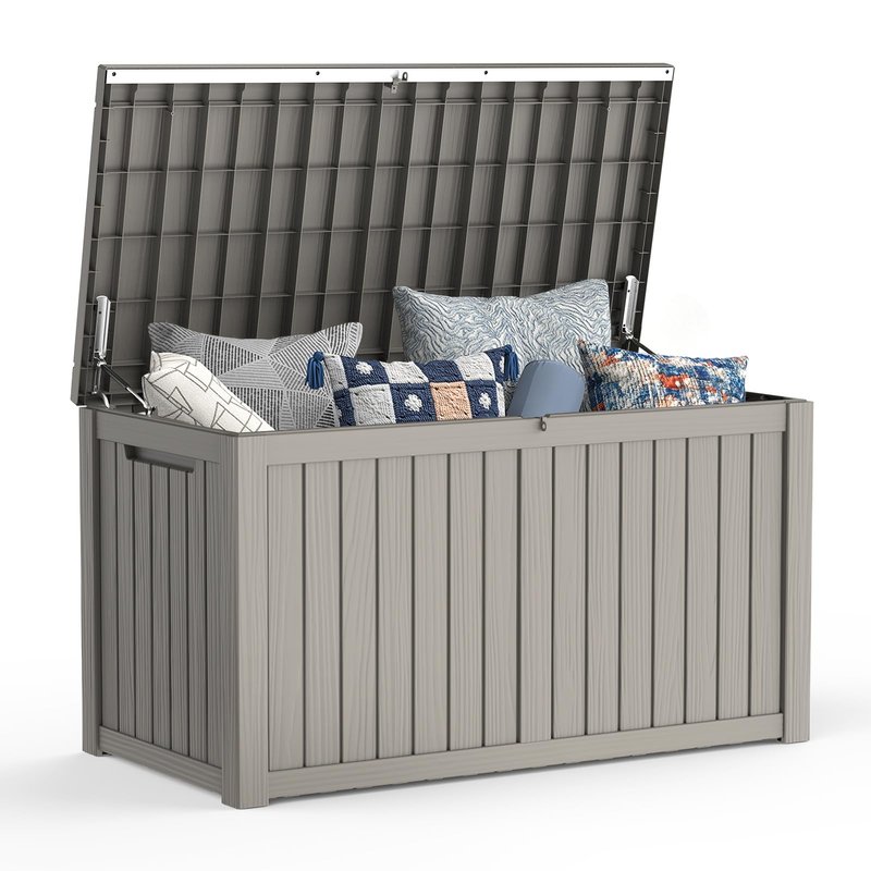 Mars Villa 180 Gallon Outdoor Storage Box, Large Waterproof Resin Deck Box for Patio Furniture Cushions, Pool Supplies, Gardening Tools, Lockable, Weatherproof and UV Resistant, Grey