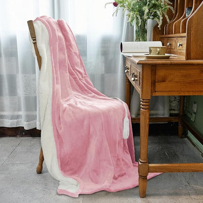 Heated Blanket Throw 50"x60", ETL & FCC Certified Electric Blanket with 3-Hour Timer Auto-Off & 5 Heating Levels, Overheat Protection, Machine Washable - Pale Pink