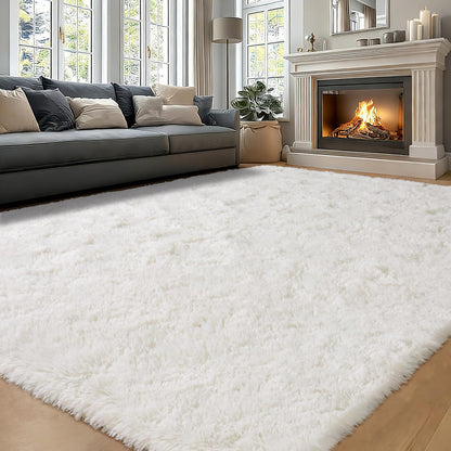 PIPABOBO Cream White 10x14 Rugs for Living Room, Ultra Soft Fluffy Area Rug for Bedroom, Large Furry Shaggy Floor Carpet Non-Slip for Nursery Kids Room Dorm Home Decor