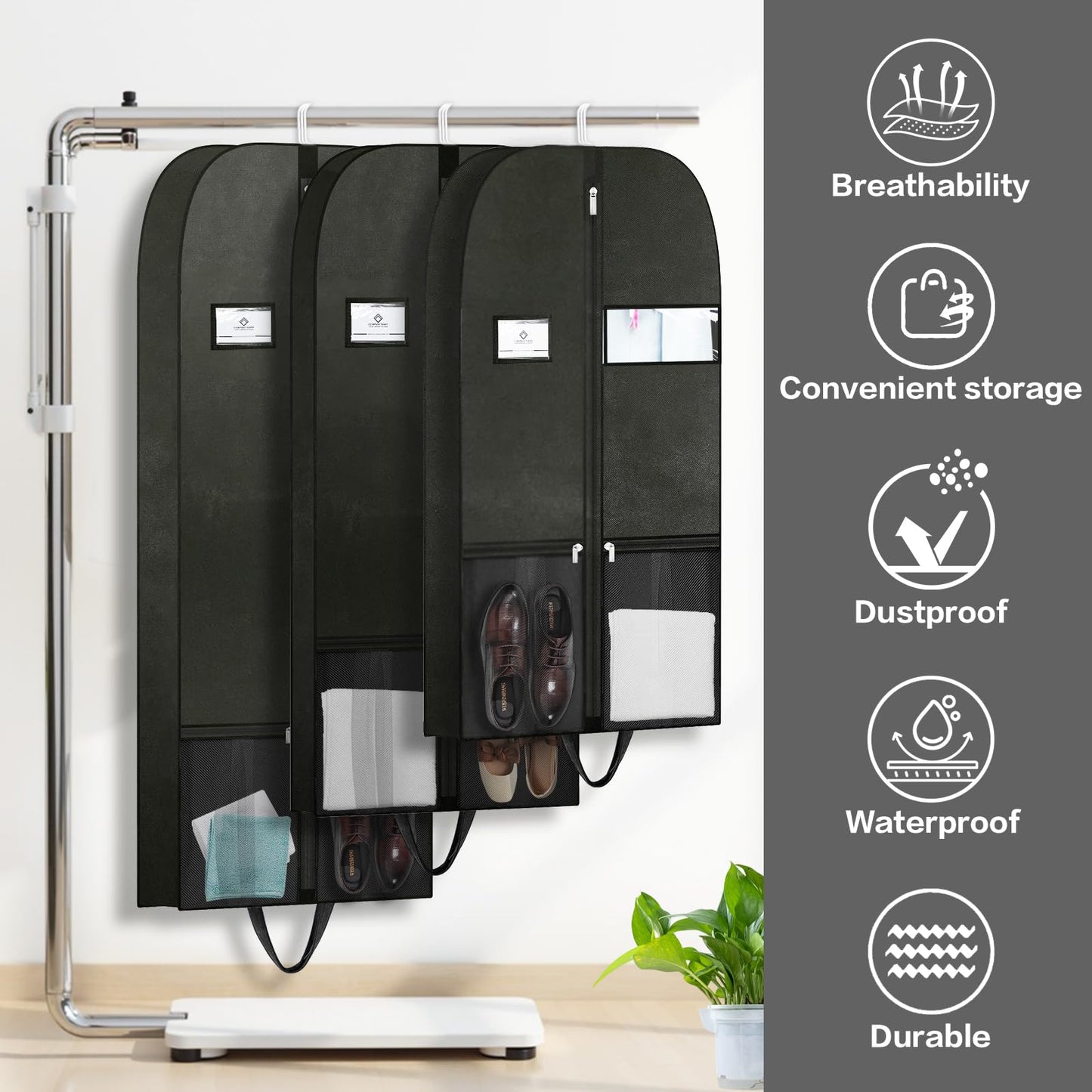 Business Travel Garment Bag, Suit Bags for Men for Sales Professional, Foldable Suit Carrier with Shoe Compartment, Clear Window, Handle, Zipper, Wrinkle Free Suit Bag for Flights, Office, Hotels