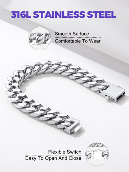 Richsteel Chunky Miami Cuban Link Chain Bracelet Hip Hop Stainless Steel Jewelry