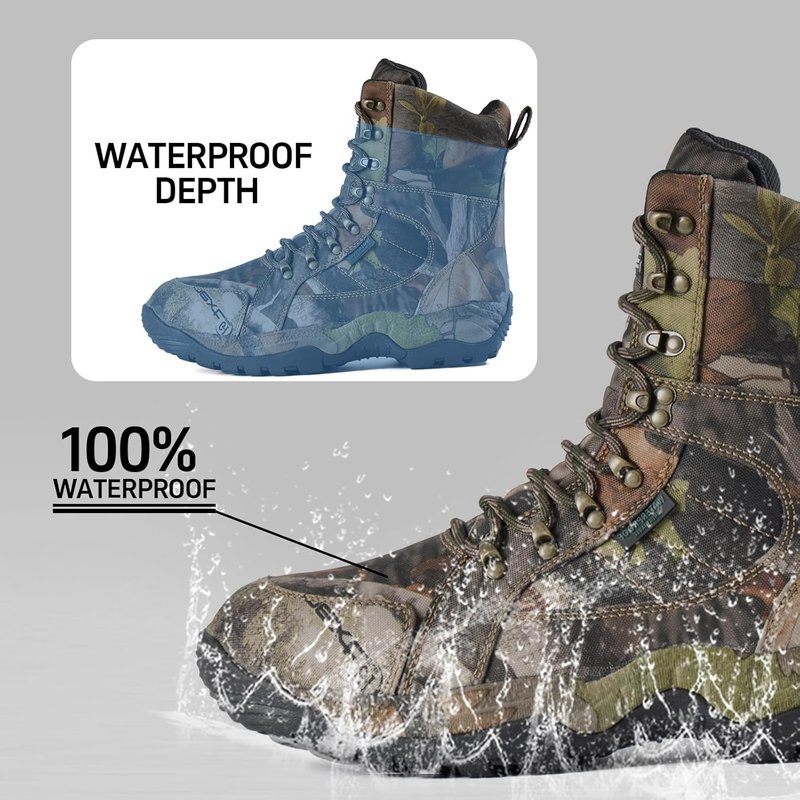 Men's Waterproof Hunting Boots - 8" Camo Insulated Hiking Boots with 200g Thinsulate