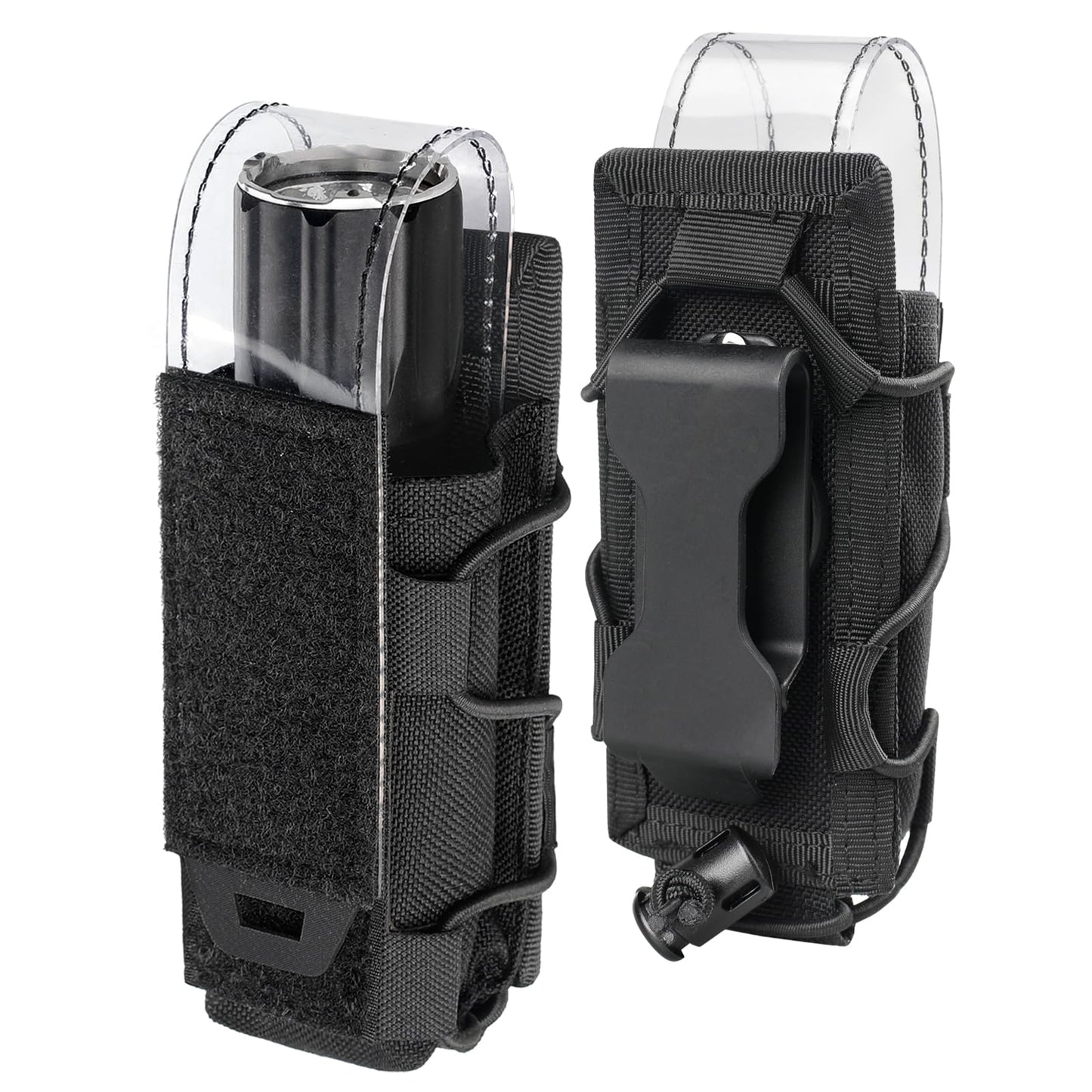 LIVANS Flashlight Holster for Duty Belt,Tactical Flashlight Holder Pouch,Nylon Torch Carry Case Sheath for Police Vest Security Correction Officer Outdoor Camping Accessories,with PVC Transparent Flap