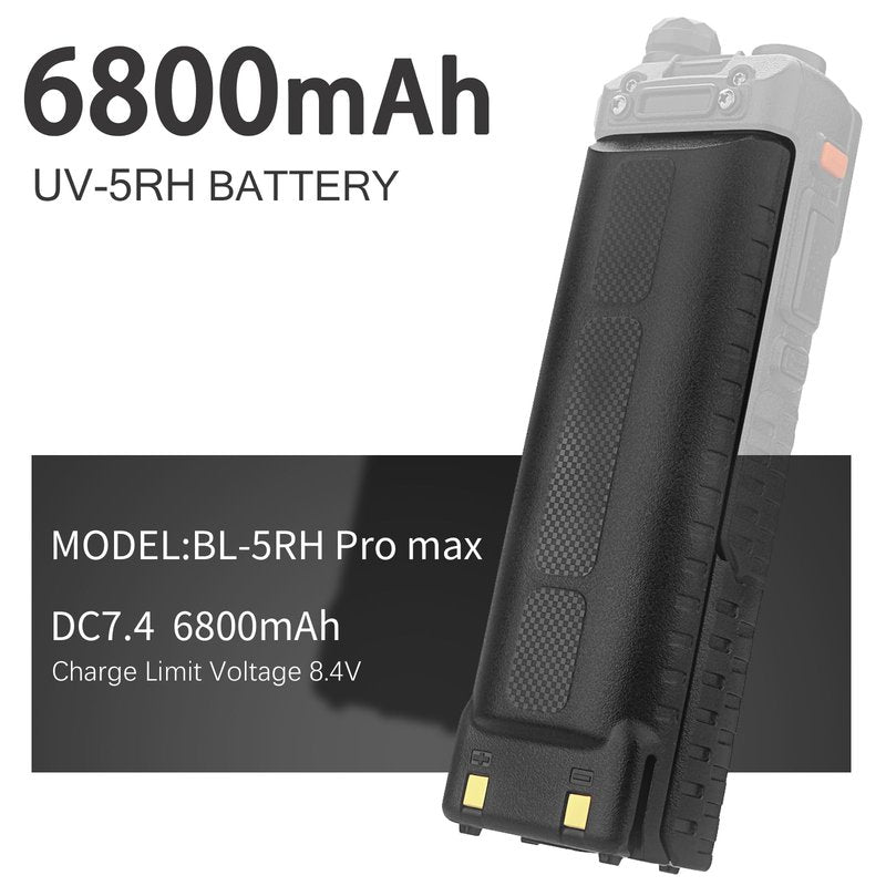 BaoFeng UV-5RM Battery,6800mAh High Capacity 5RM Extended Rechargeable Battery USB-C Charging 7.4V UV-5RM UV-5RH PRO GM-5RH UV-5G Plus GMRS 5RM Series Two-Way Radio (2 Pack+USB-c Charging Cable)