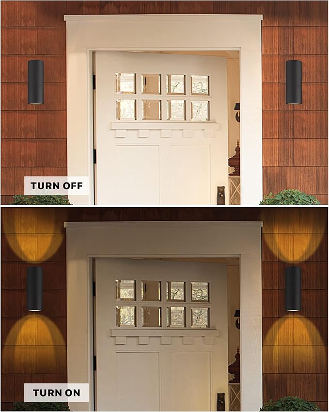 Ken & Ricky Exterior Wall Lights, Outdoor Up and Down Wall Sconce, Cylinder Outside Lights with Tempered Glass Cover for House Porch Garage Patio Doorway Entryway -1 Pack