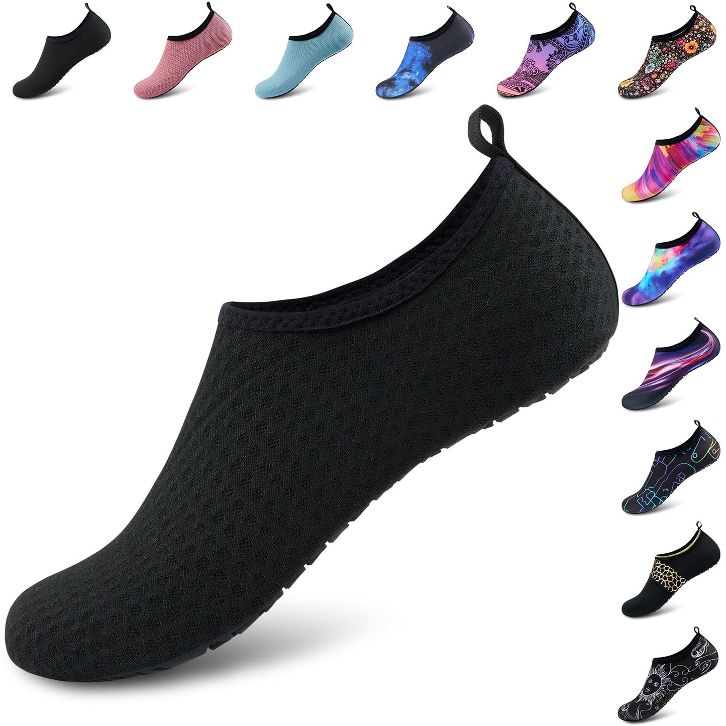 Water Shoes for Women Men Quick-Dry Aqua Socks Swim Beach Barefoot Yoga Exercise Wear Sport Accessories Pool Black-40/41, US 9-10 Women/7.5-8.5 Men