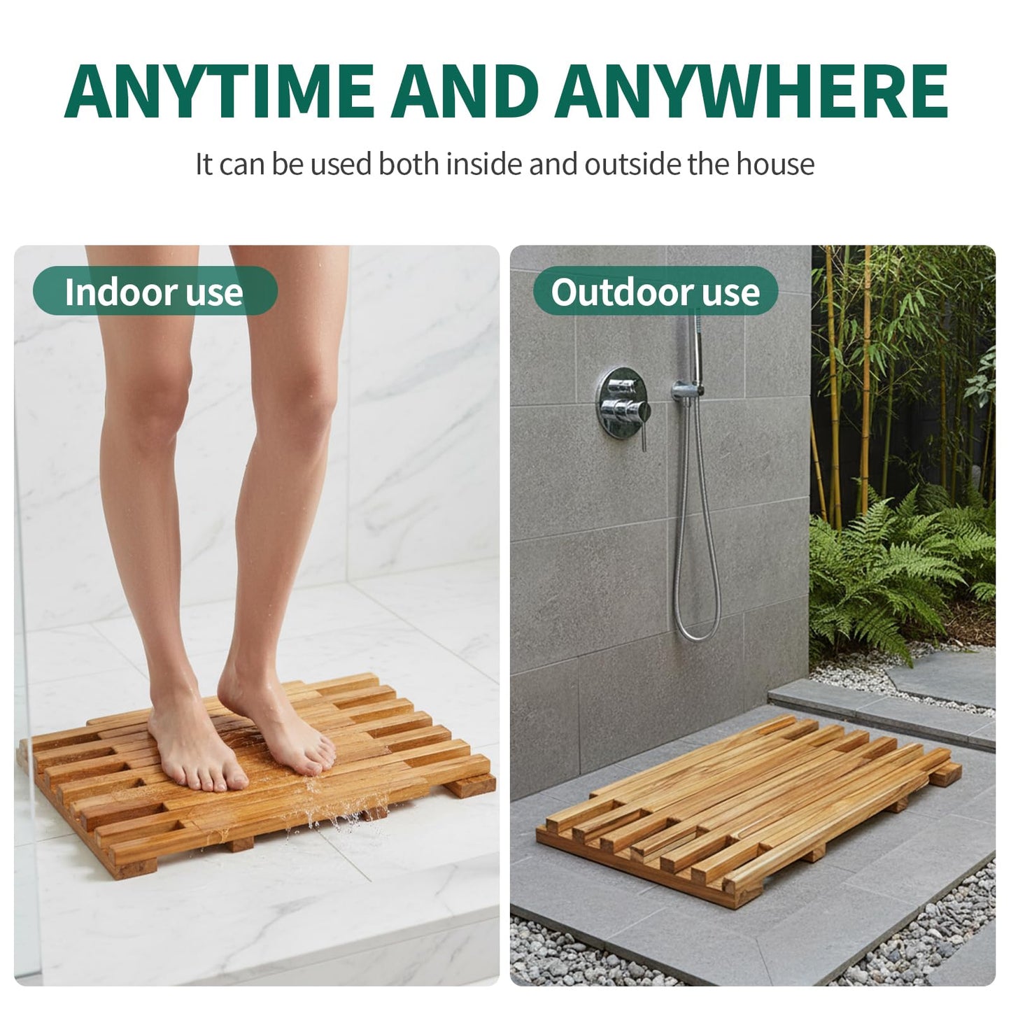 Teak Shower Mat – Adjustable Length Wooden Bathroom Mat, Non-Slip Bath Mat, Sauna Mat for Spa, Sauna Room, Pool, Indoor Outdoor Flooring