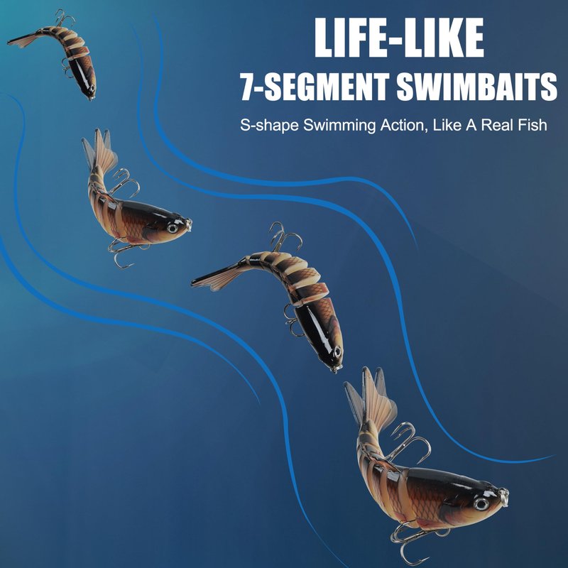 Fishing Lures for Bass Trout Walleye, 5pcs Segmented Multi Jointed Swimbaits Fish-Slow Sinking Bionic Hard Bait Swimming Fishing Lures with Treble Hooks Artificial Lures for Freshwater Saltwater