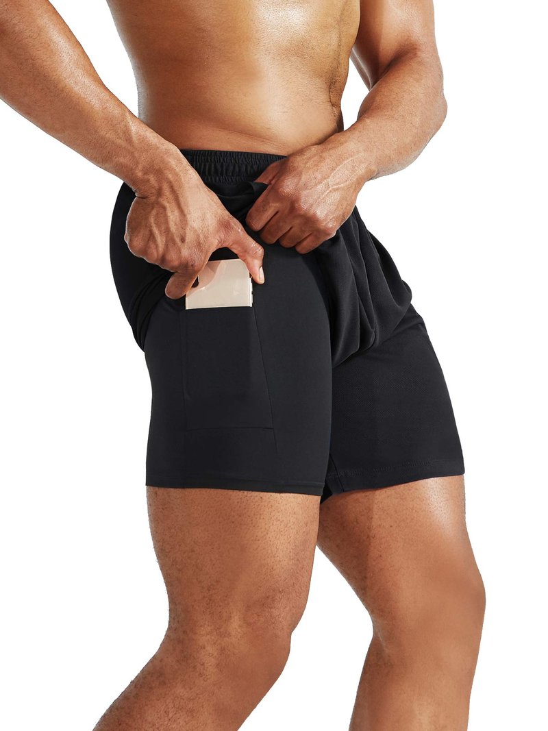 NELEUS Men's 2 in 1 Running Shorts with Liner,Dry Fit Workout Shorts with Pockets,6070,2 Pack,Black/Red,US L,EU XL