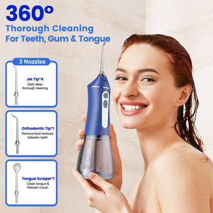 Water Flosser for Teeth Cleaning and Flossing, 5 Modes Rechargeable Cordless Oral Irrigator 320ml Water Tank Teeth Cleaner, IPX7 Waterproof Portable Electric Dentel Flossers for Home and Travel,Pink