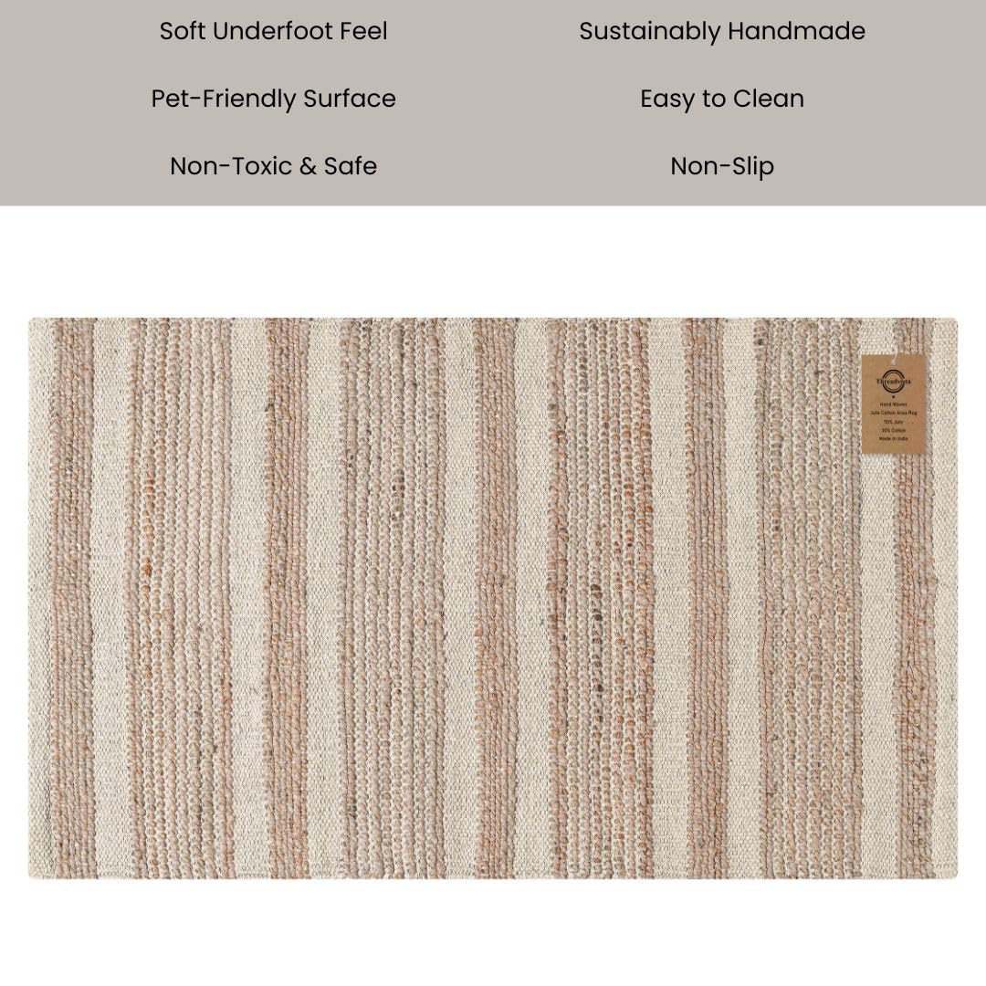 Threadvista Hand Woven Area Rug 2x3 Feet - Rustic Farmhouse Boho Accent Rug for Living Room Bedroom Kitchen Entryway Floor Mats Non Slip - Ideal for High Traffic Areas Jute Cotton Rug Natural