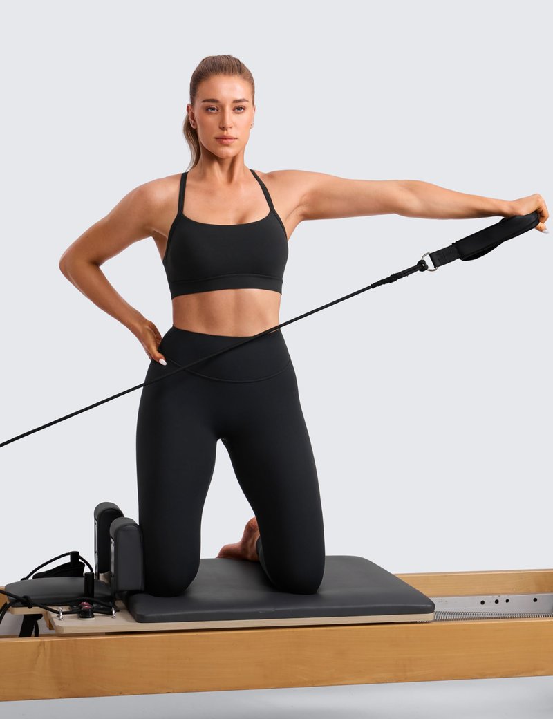 CRZ YOGA Butterlift Cut-Out Cross Back Sports Bras for Women - Medium Impact Adjustable Thin Straps Pilates Padded Gym Tops Black Medium