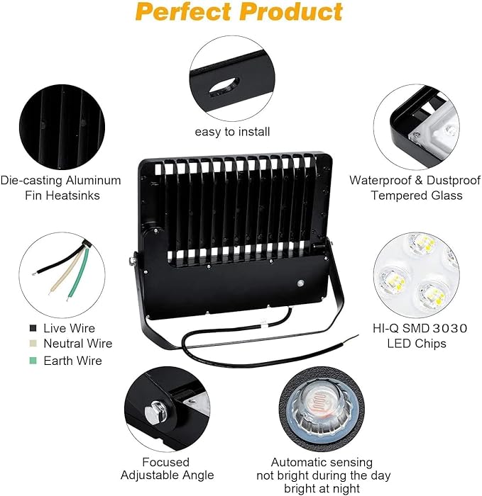 Juyace 36000lm LED Parking lot Lights Dusk to Dawn Stadium Flood Light Outdoor Commercial 5000K IP65 100-277V 240W for Sports Fields Court Arena Security Area(3 Pack)