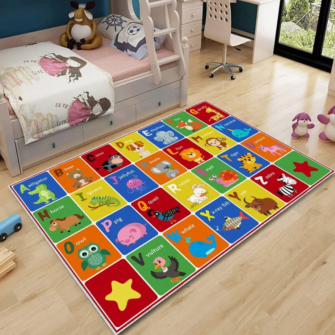 SXYLPP ABC Alphabet Animal Rug, Educational Letter Learning Game Playmat for Kids, Crawl Floor Mat in The Bedroom, Playroom, or Classroom(31x47in)