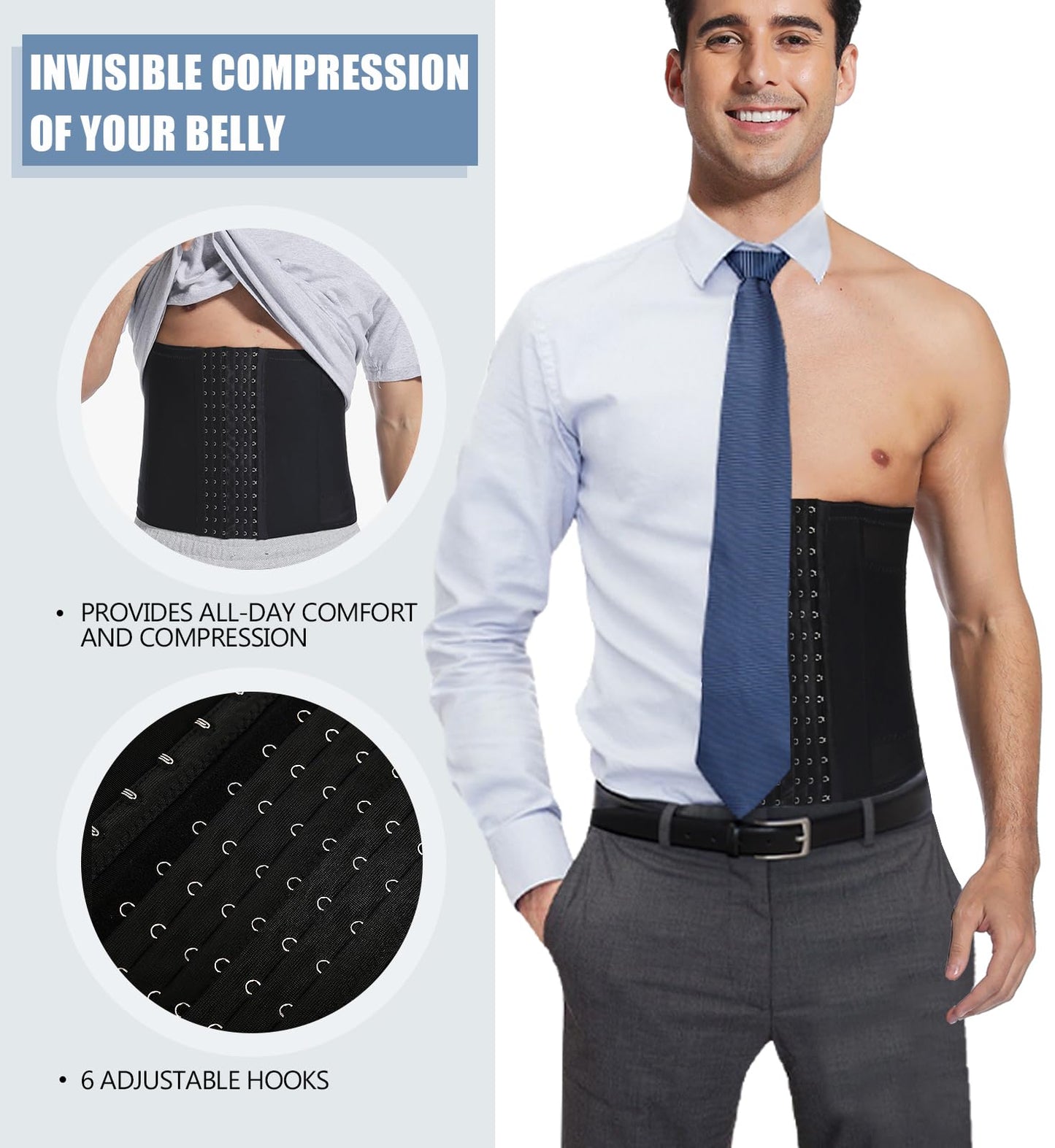 WLWLNUXI Mens Waist Trainer Trimmer Tummy Control Shapewear Slimming Girdle Stomach Band Back Support Body Shaper Belt (Black, XX-Large)