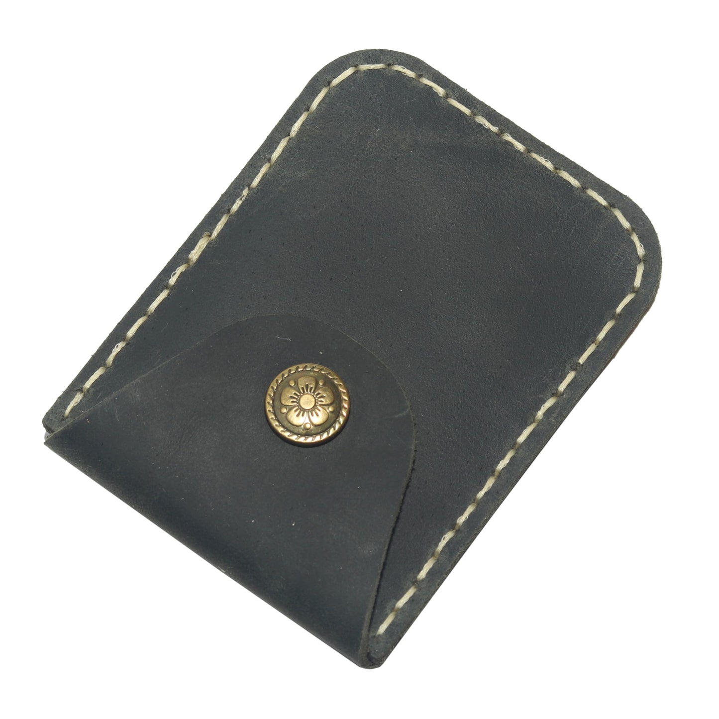 JingRongDa Handmade Men's Slim Genuine Leather Card Holder with Secure Closure Design Front Pocket Design Card Case for Everyday Carry (Black)