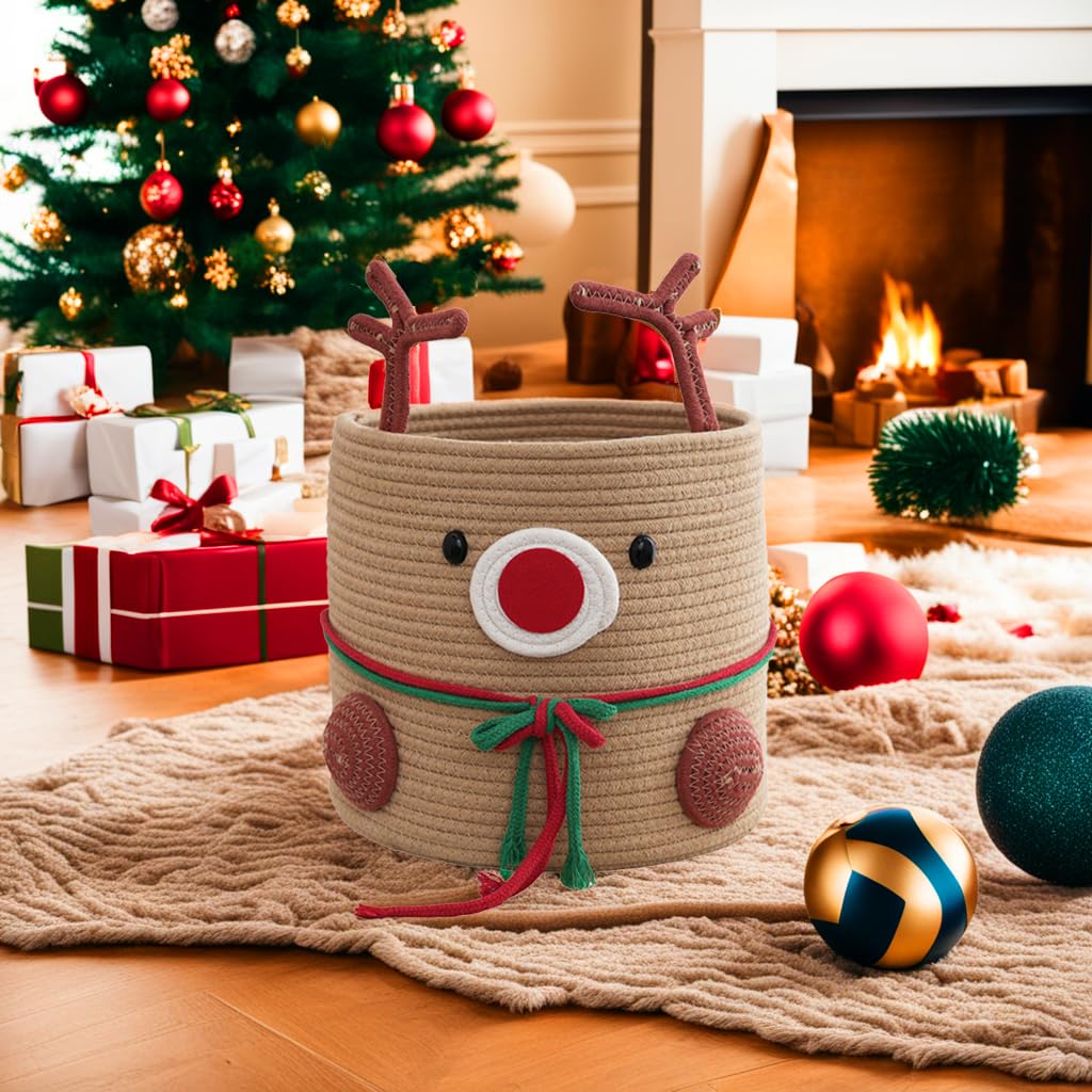 Hugabow Christmas Deer Basket, Reindeer/Elk, Christmas/Baby Gift Basket, Cute Toy Basket, for Nursery, Clothes, Towels