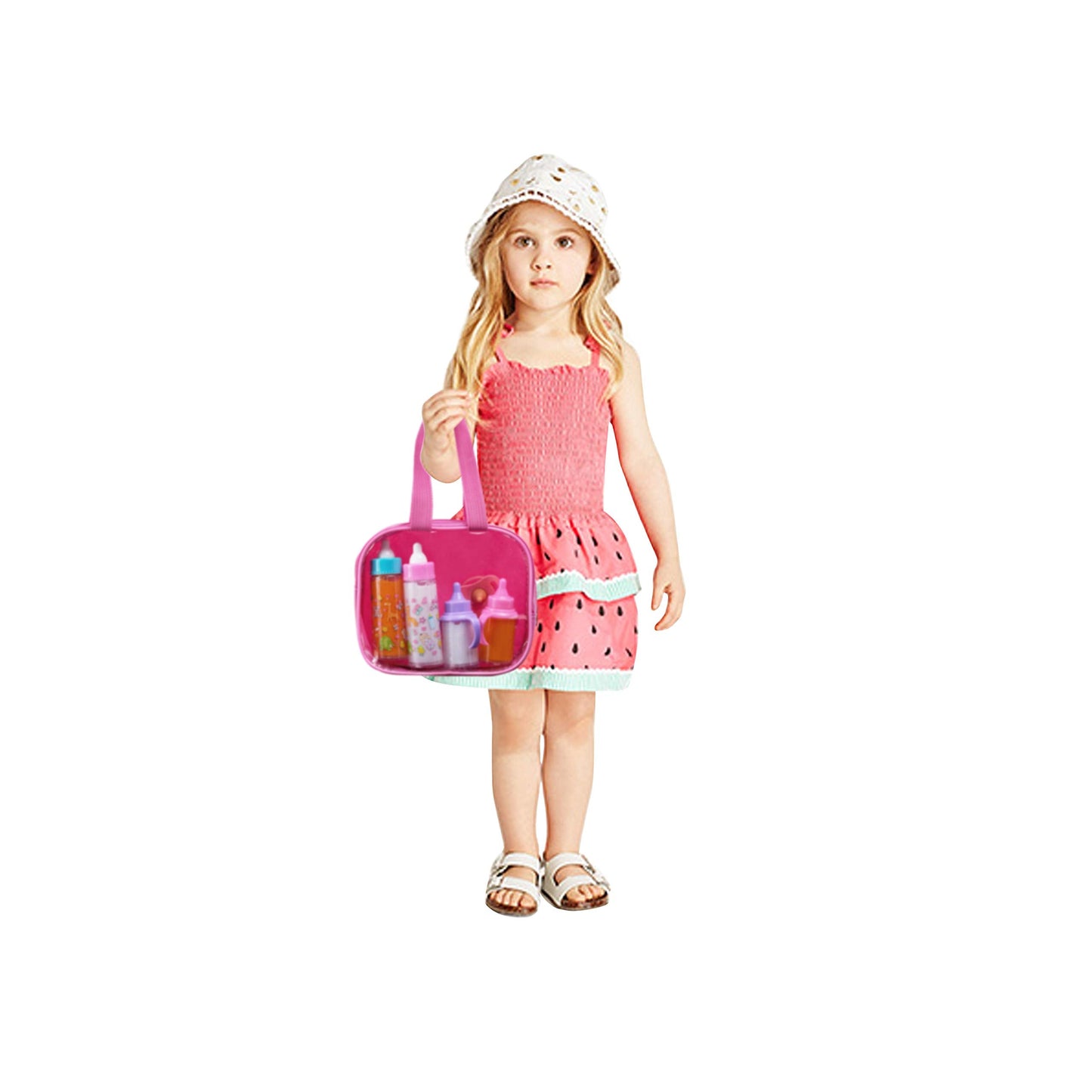 fash n kolor®, My Sweet Baby Disappearing Doll Feeding Set, Baby Care 6 Piece Doll Feeding Set for Toy Stroller | 2 Milk & Juice Bottles with 2 Toy Pacifier for Baby Dolls
