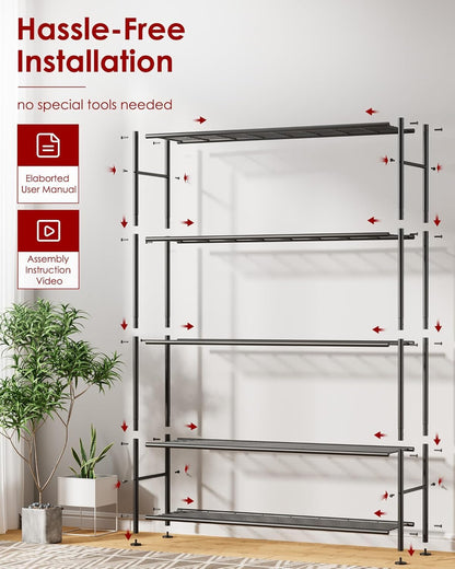 Storage Shelves - 5 Tier Shelf Organizer, Heavy Duty Garage Shelving Unit with Leveling Feet, Stable Metal Shelves Organizer for Pantry, Kitchen and Closet, 33.0" W x 12.6" D x 72.0" H, Black