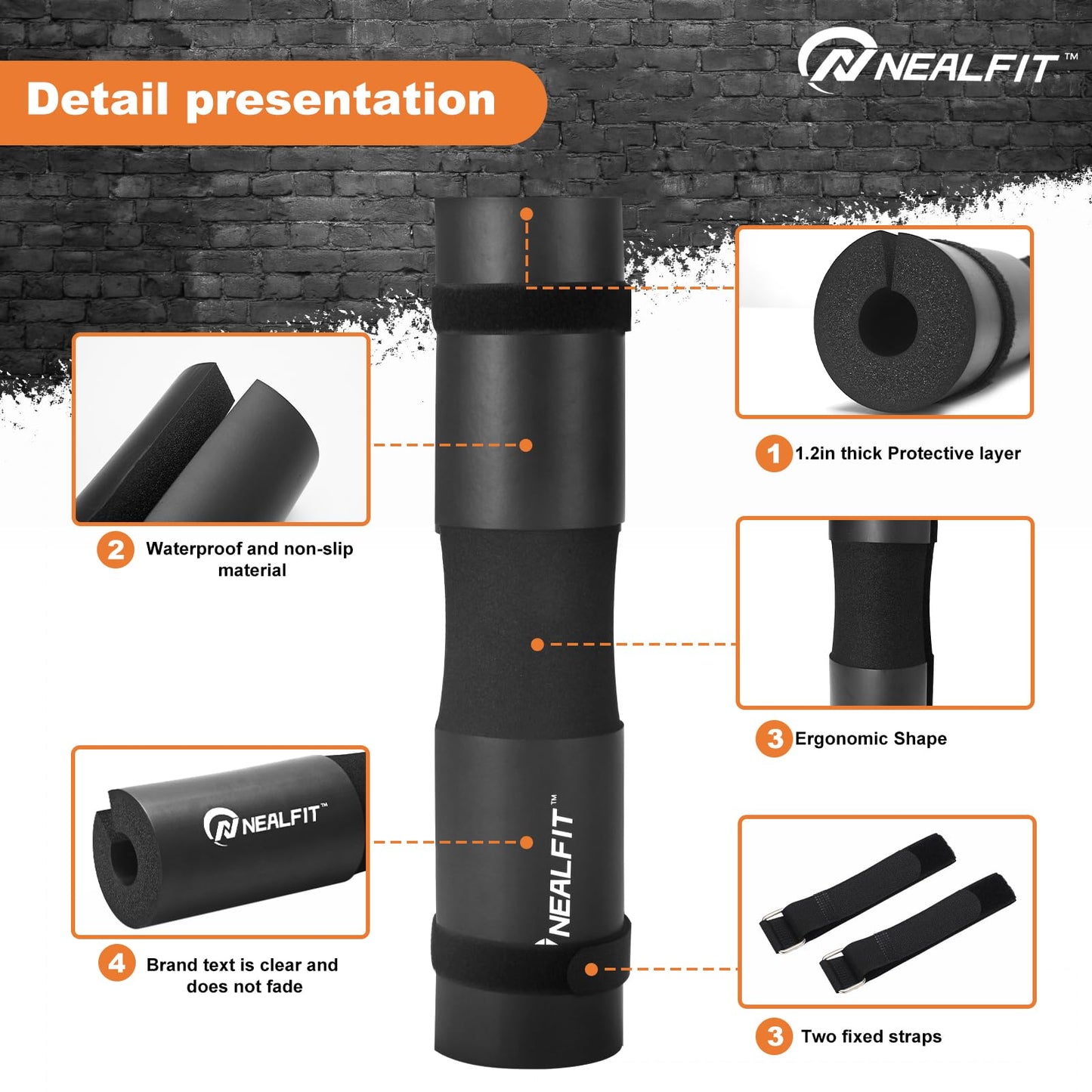 NEALFIT Barbell Pad Squat Pad for Squats—Squat Bar Pad—Great for Weightlifting,Lunges and Hip Thrusts—Foam Sponge Pad—Fit Standard and Olympic Bars Perfectly