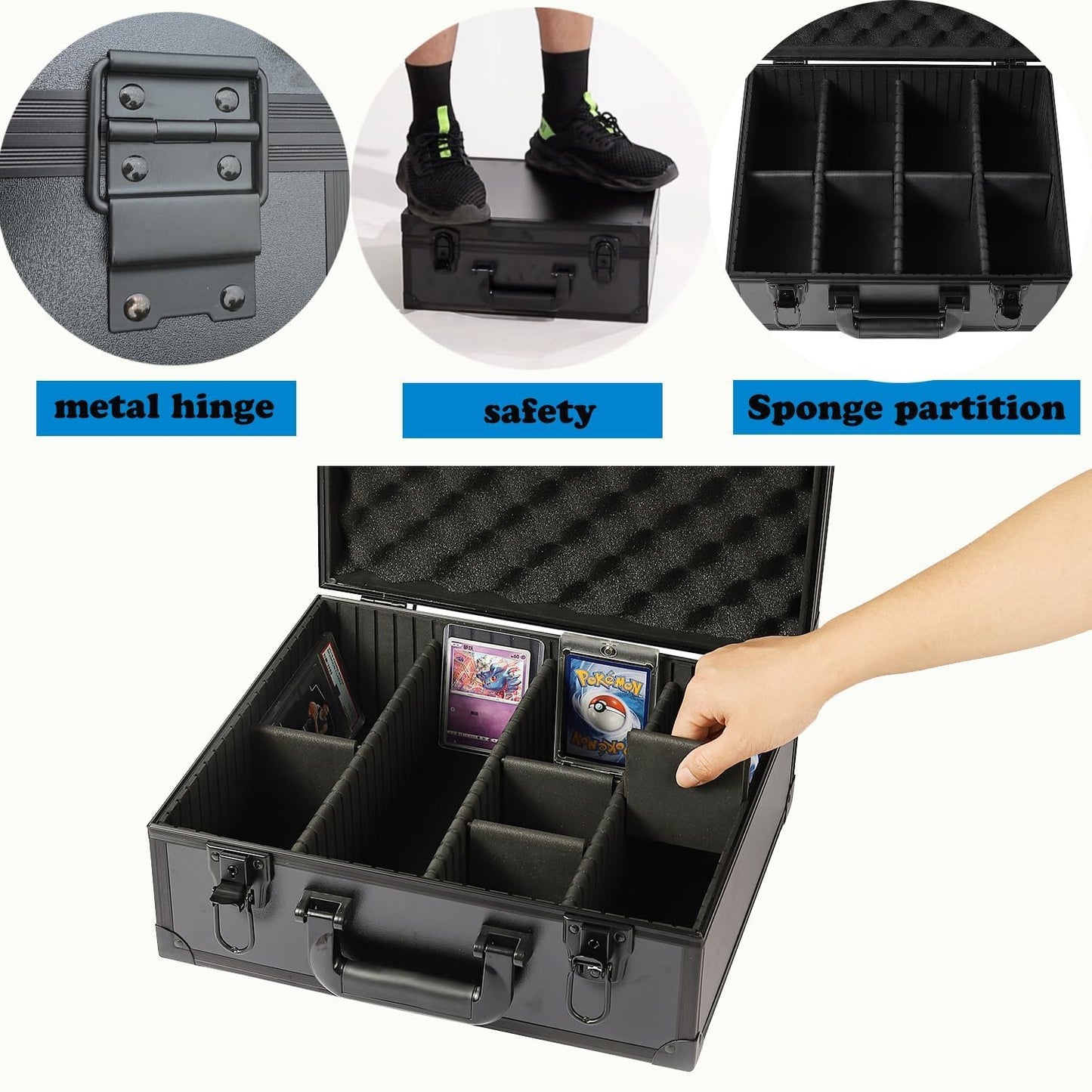 Azamou Toploaders Storage Box for 3" x 4" 35pt Rigid Cards, Trading & Sports Cards, Graded & Rating Cards, with 7 DIY Sponge Partitions (Holds 600+ Toploaders, M600-Black)
