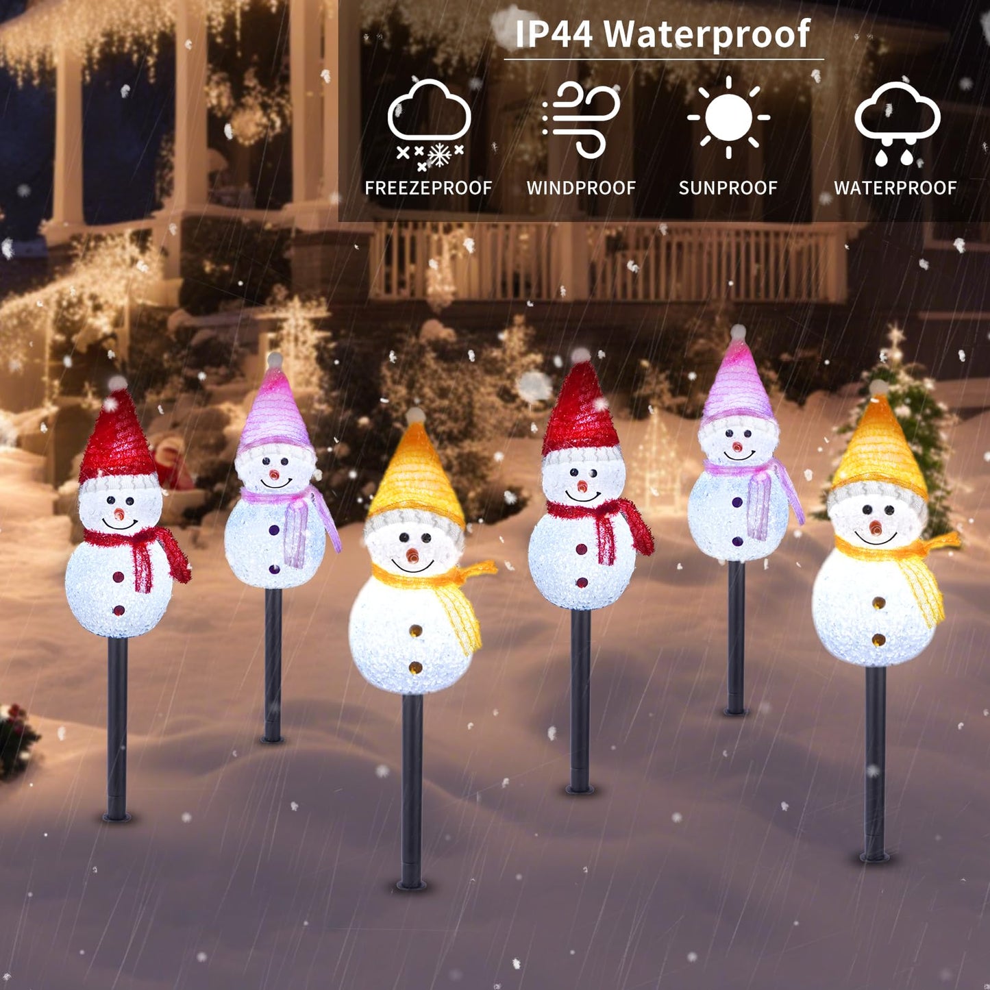 TAILERRI Solar Christmas Pathway Lights Outdoor Decorations, Set of 3 LED Snowman Stake Lights, Waterproof Walkway Landscape Light for Yard, Garden, Winter Decor (Red/Pink/Yellow Snowman, 3-Pack)