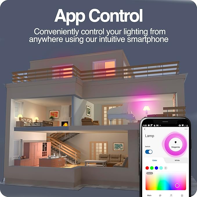 Intermatic ABRA BR30 Wi-Fi Smart Bulb, 750 Lumens - Voice Controlled RGB Color Changing LED, Compatible with Alexa & Google Home - Timers & Schedules, 2.4 GHz Wi-Fi Only, No Hub Required - 1 Pack