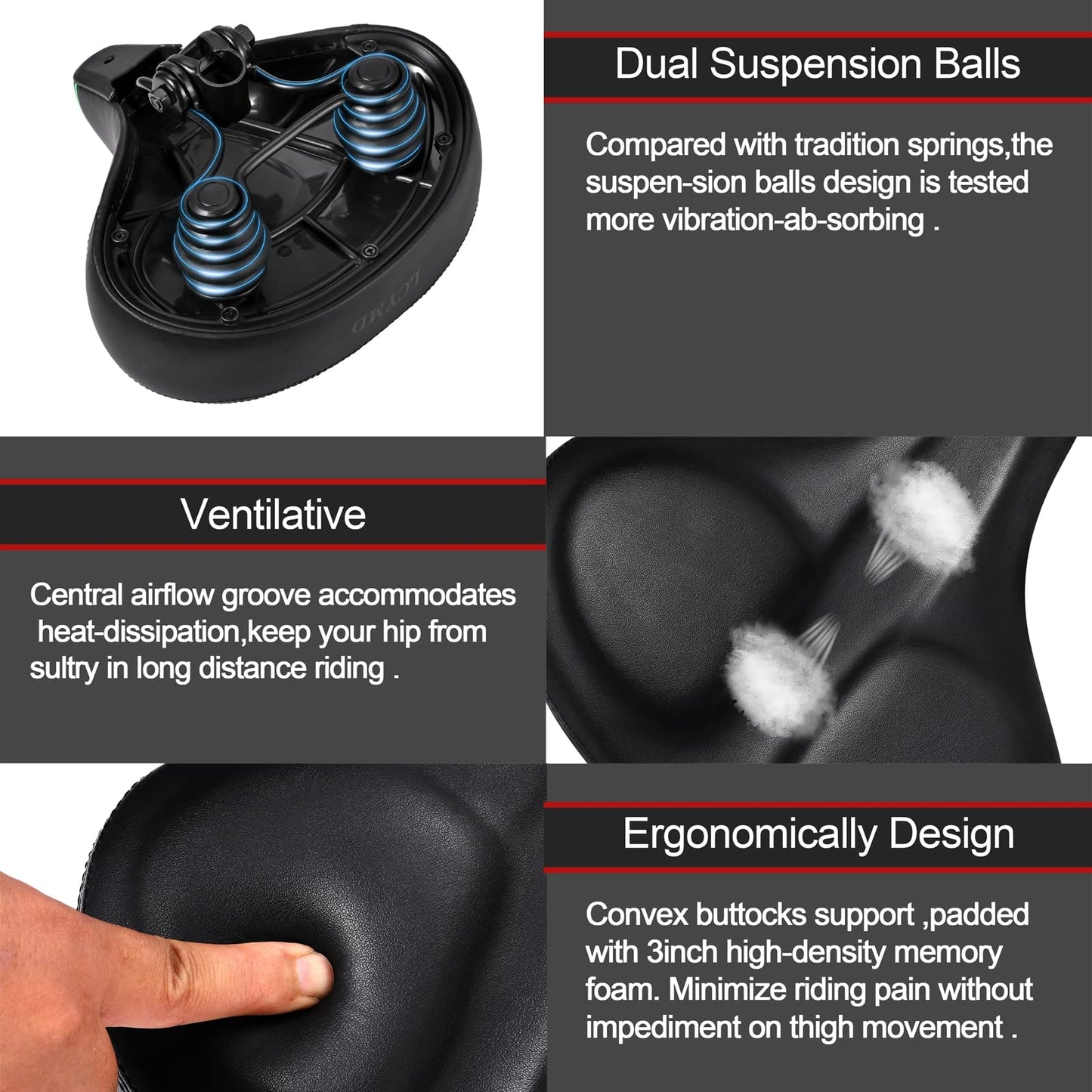 Oversized Comfortable Bike Seat Compatible with Peloton, Exercise or Road Bikes, Bicycle Seat Replacement with Wide Cushion,Easy to Install,Padded Bike Saddle for Men Women Comfort (Black Saddle)