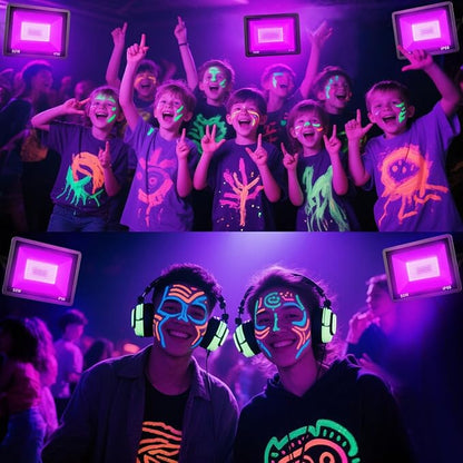 50W Black Light, 2Pack Indoor Outdoor Blacklight with Plug and Switch, Ip66 Waterproof, 365 NM UV Light for Glow Neon Party, Body Painting, Fluorescent Tapestry